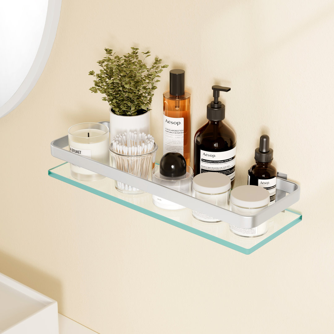 Janetta Bathroom Floating Glass Shelf 14 Inch Tempered Glass Rectangular 1 Tier Extra Thick Aluminum Wall Mounted Ebern Designs 