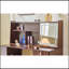 Meuble-lavabo élégant avec miroir réglable réglable 3 modes, coiffeuse moderne avec grandes tablettes, tiroir et poubelle, noyer