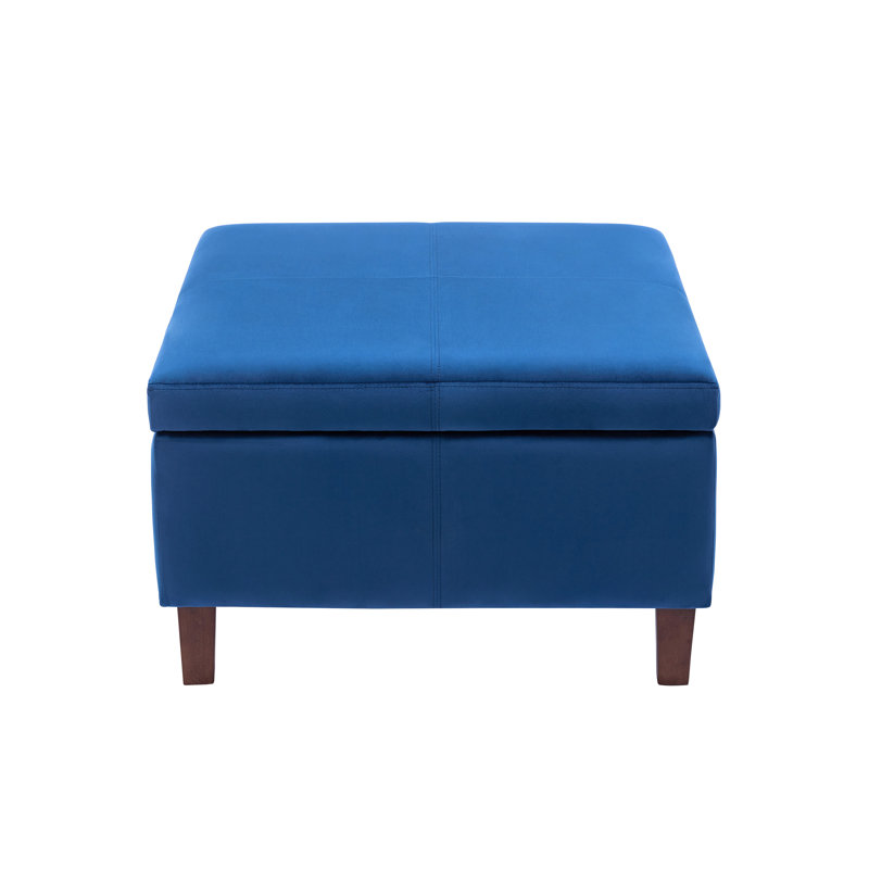 Amariauna Storage Ottoman with Wooden Legs, Blue Velvet