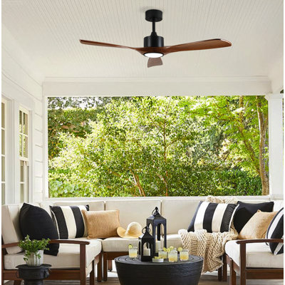 Ventilateur de plafond à DEL à intensité variable réversible à 6 vitesses avec pales sculptées en paulownia, noir mat