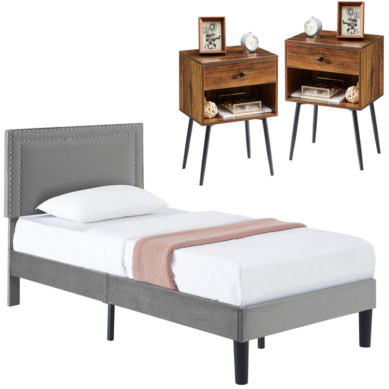 Maybee Steel Piece Bedroom Set, Brown, Twin