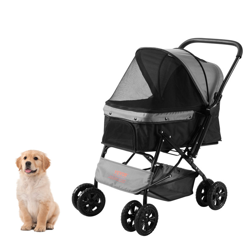 VEVOR Foldable Black and Gray Pet Stroller with Reversible Handle