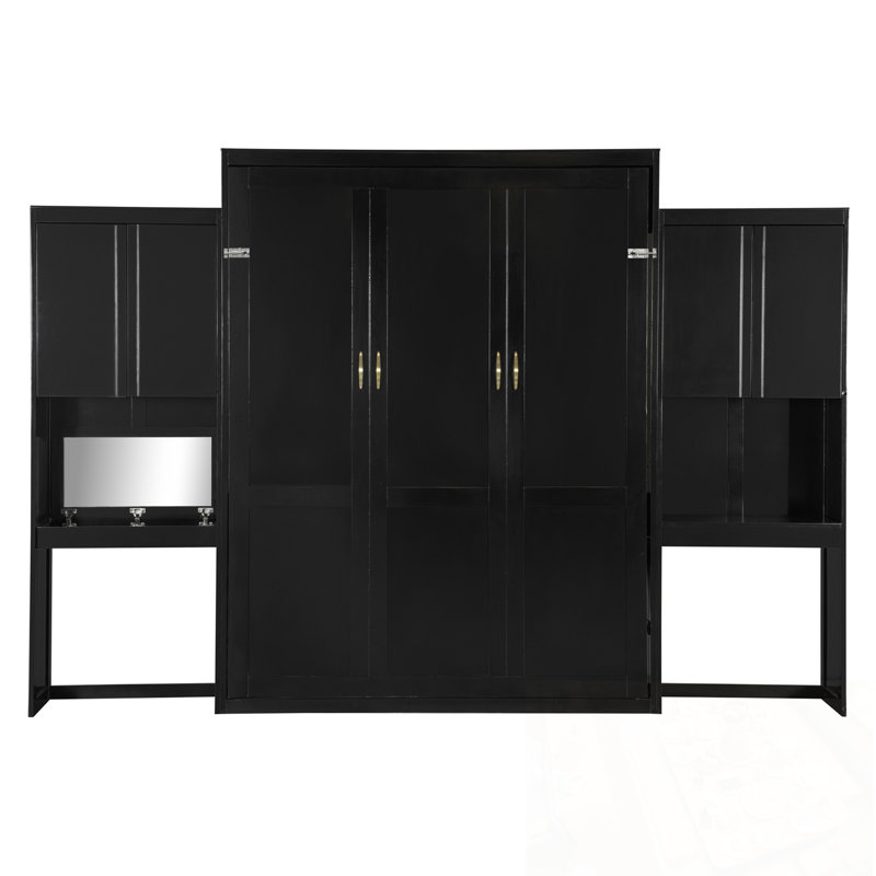 Grand lit escamotable avec bureau, coiffeuse et armoires, Espresso