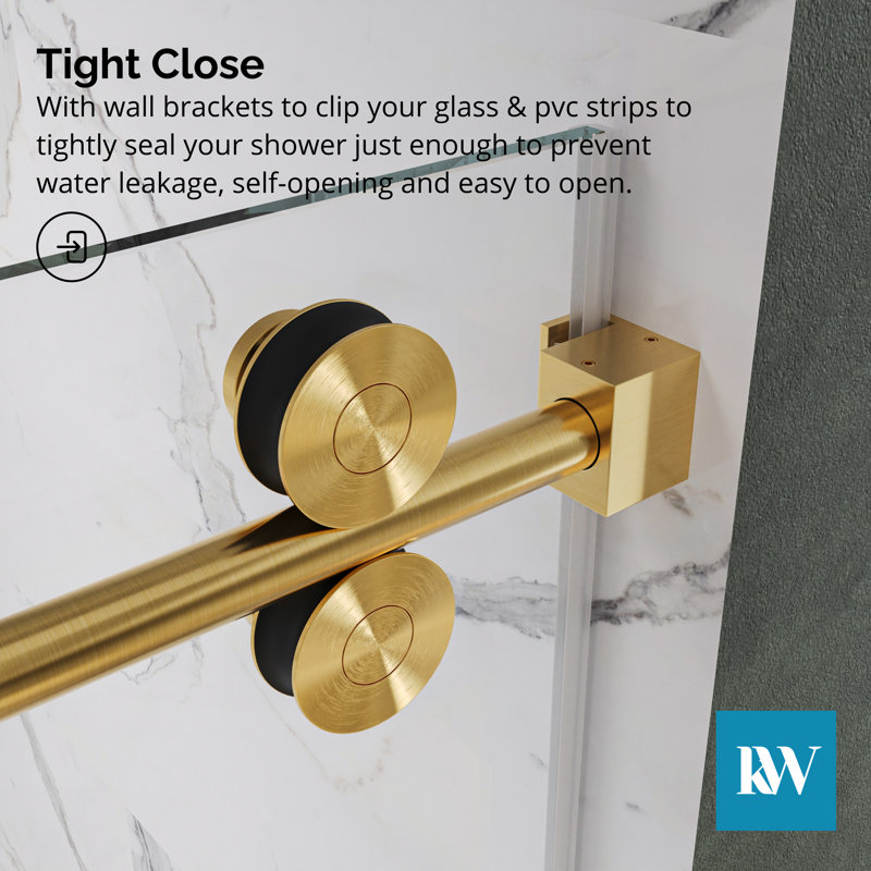 KW04 62 - 66 In. W X 76 In. H Single Sliding Frameless Shower Door With 3/8 In. Clear Glass, Gold