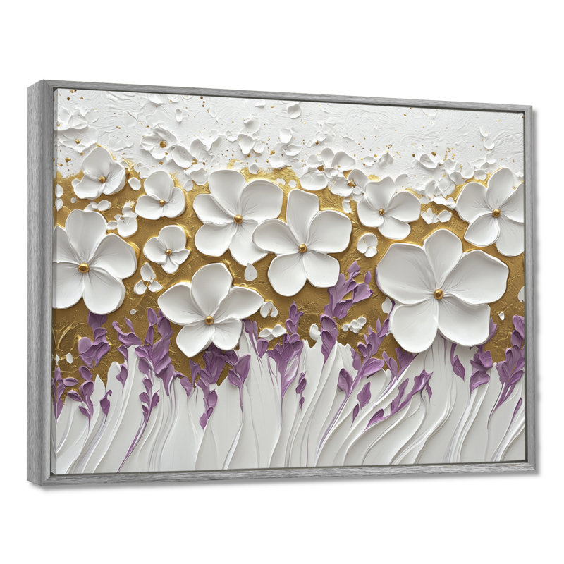 Taylor Wildflower Pure Cream Bloom I - Art mural grand fleurs sauvages, Argent argent, H 24 po x l 32 po, Avec cadre
