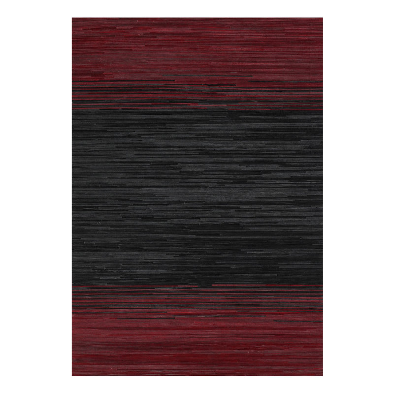 Tapis en cuir de vache fabriqué à la main en noir / rouge Bethsheba, Rectangle 8 pi x 10 pi