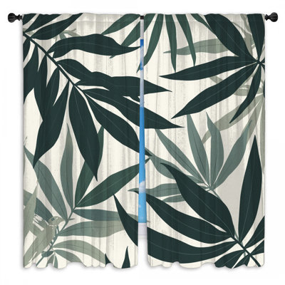 Tropical Leaves Pattern Window Curtains Foliage Sheer & Room Darkening - 2 Panels
