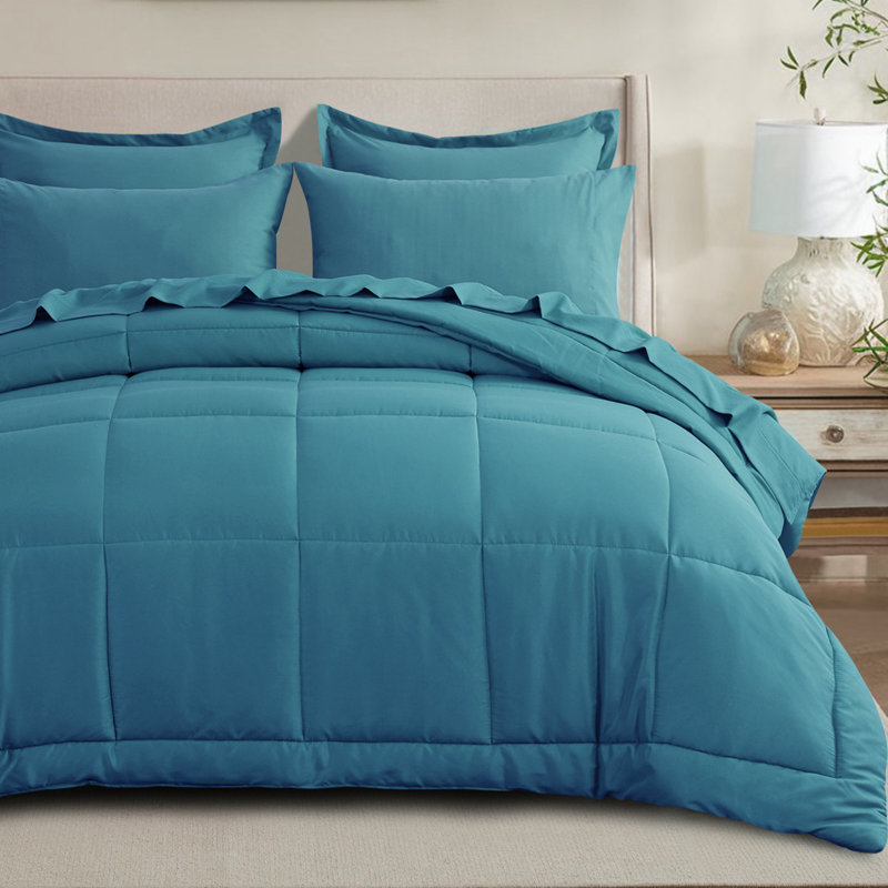Ensemble d'édredon en microfibre 5/7-pièces , Sarcelle, Édredon double et 6 pièces supplémentaires