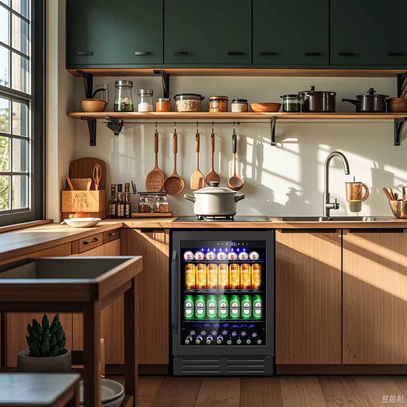 24-inch 210 Can Freestanding/Built-in Beverage Cooler - Energy Efficient, Quiet, Home Bar Fridge with Safety Lock, Black