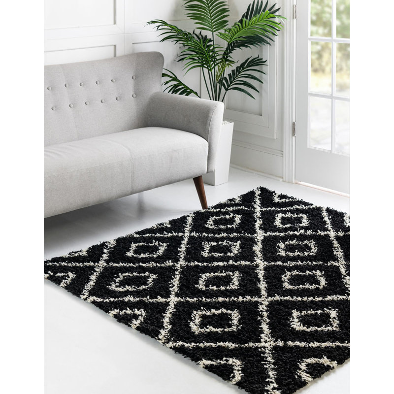 Tapis à poils longs noir et blanc Foundry Select, Carré 5 pi 3 po