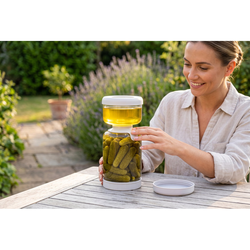 Pot 350 ml avec crépine, crépine, sablier olive, verre borosilicaté hermétique Vitina pour jalapénos et kimchi