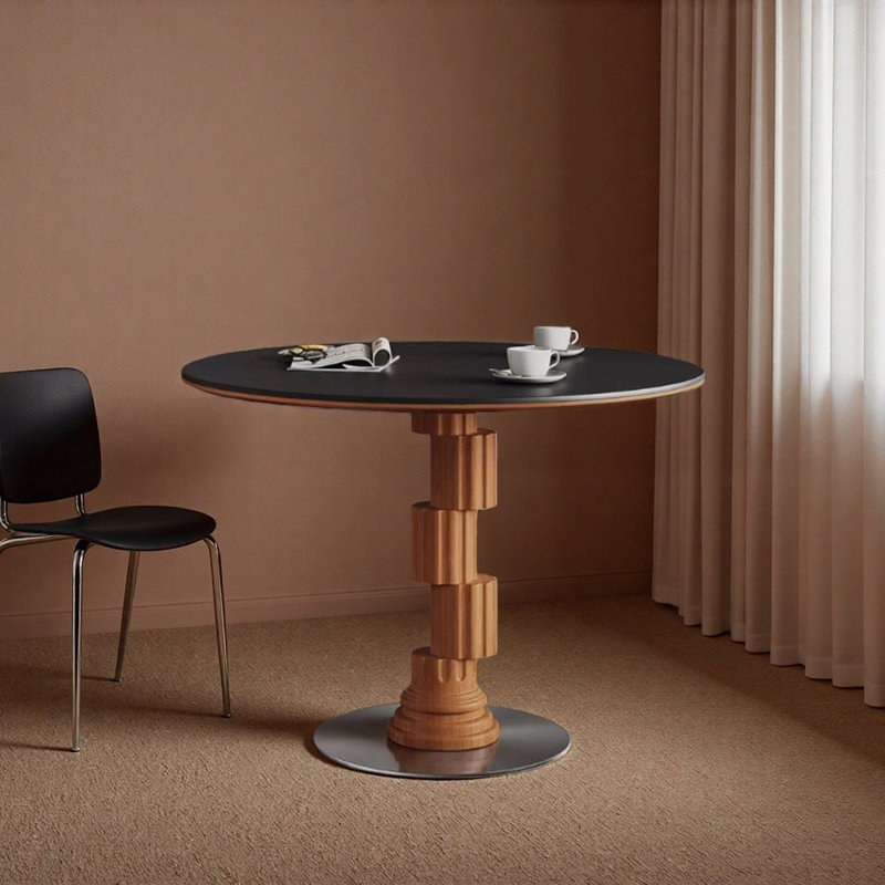 Table ronde Retro Creative, Noir, 29.52"H x 39.37"L x 39.37"W, Marron foncé