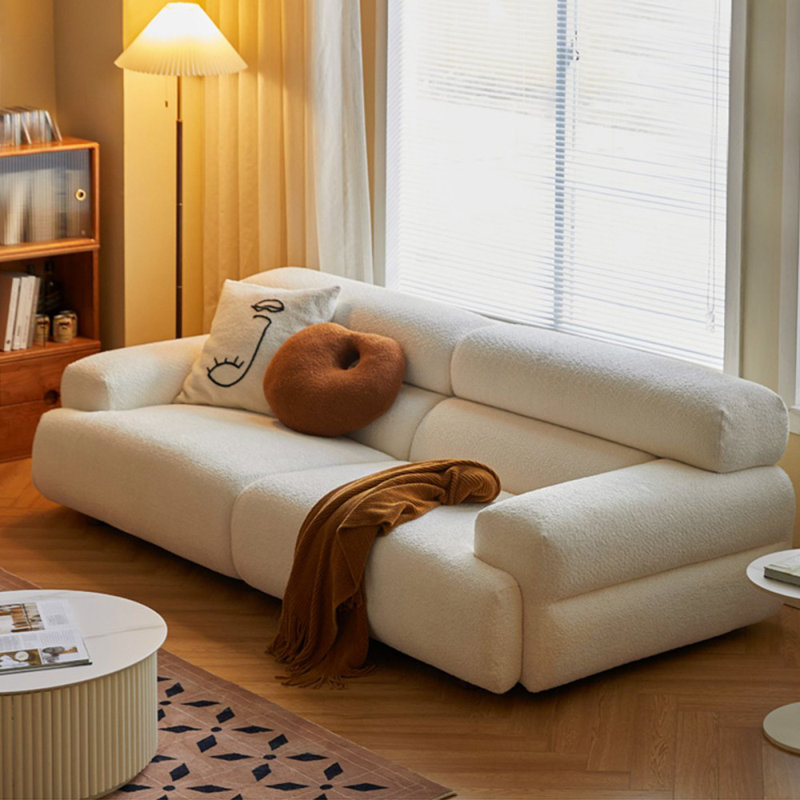 Canapé modulaire en velours blanc, H 28,35 po x l 106,30 po x P 43,70 po, Blanc