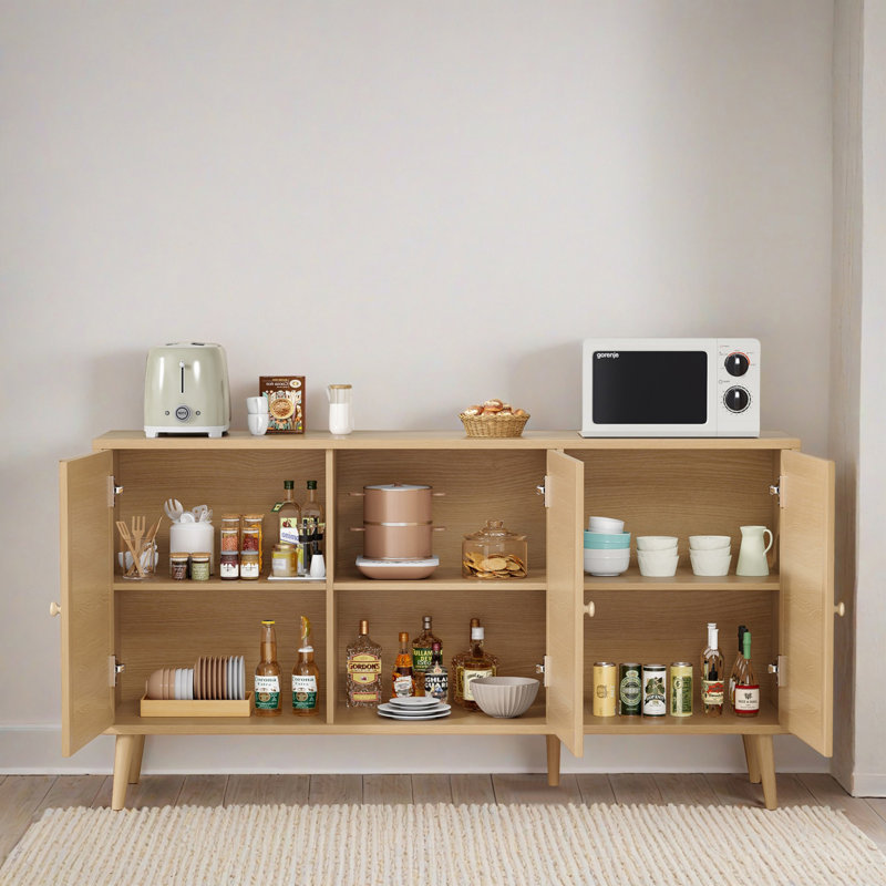 Buffet Modern Modern Rattan Buffet, H 31,1 po x l 59,1 po x P 15,4 po, Brun naturel