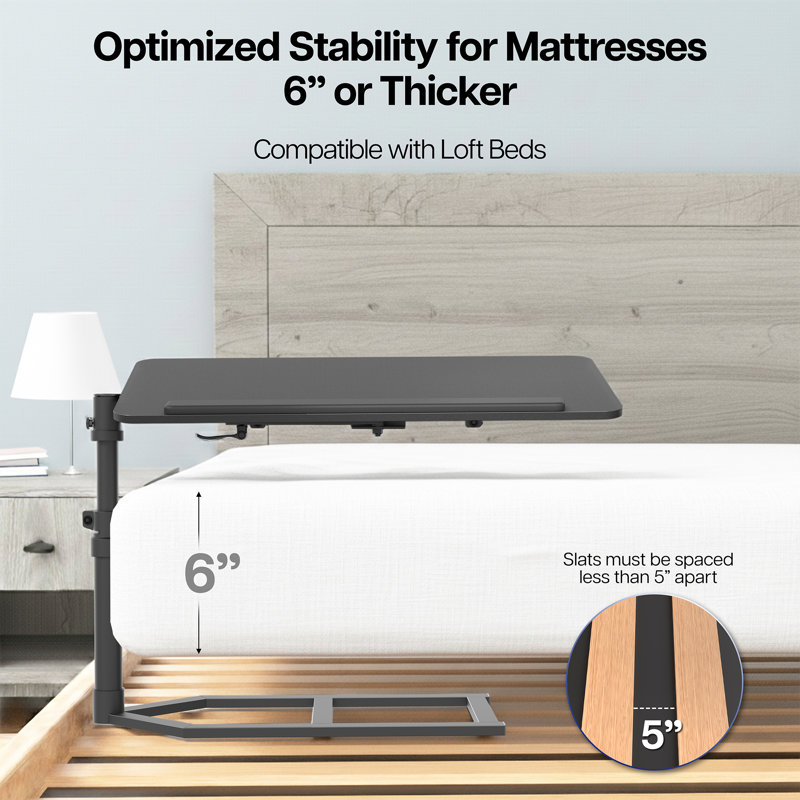 Sidekiix 30" x 15" Overbed Table with Under Mattress Support, Adjustable Tray