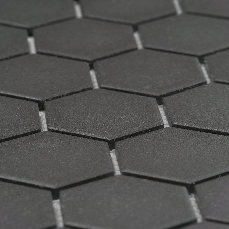 Sage 2" x 2" Hexagon Porcelain Matte Mosaic Tile, Black