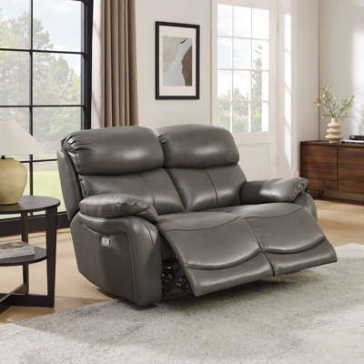 64.5''Wide Genuine Leather Pillow Arms Power Reclining Loveseat With USB Charger and Ergonomics Backrest