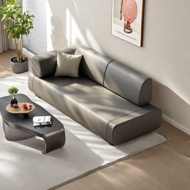 Chaise longue en similicuir de style moderne, Gris, Orienté à gauche (vu de face)