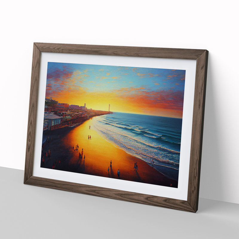 Evening Beach - Framed Print, 34cm H x 46cm W x 2cm D, Walnut
