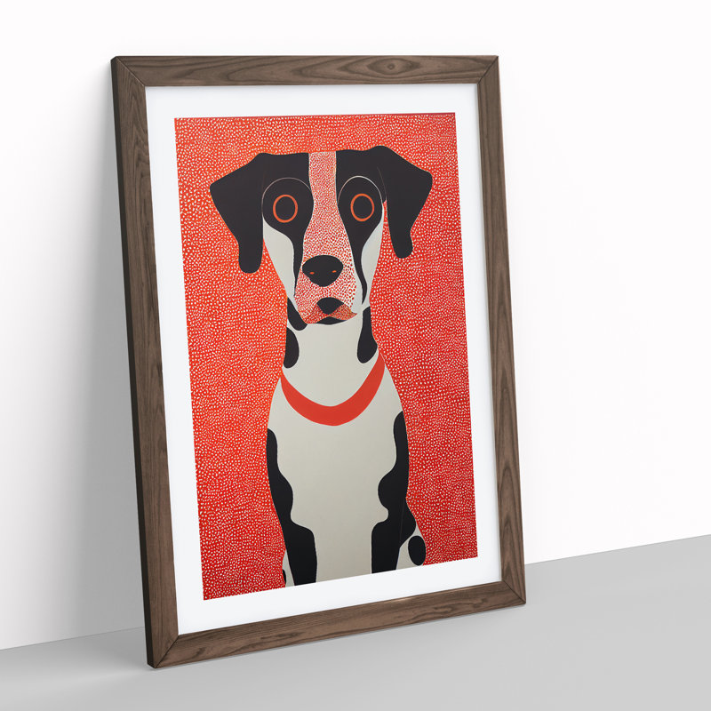 Cute Dog Abstract - Single Picture Frame Print, 46cm H x 34cm W x 2cm D, Walnut