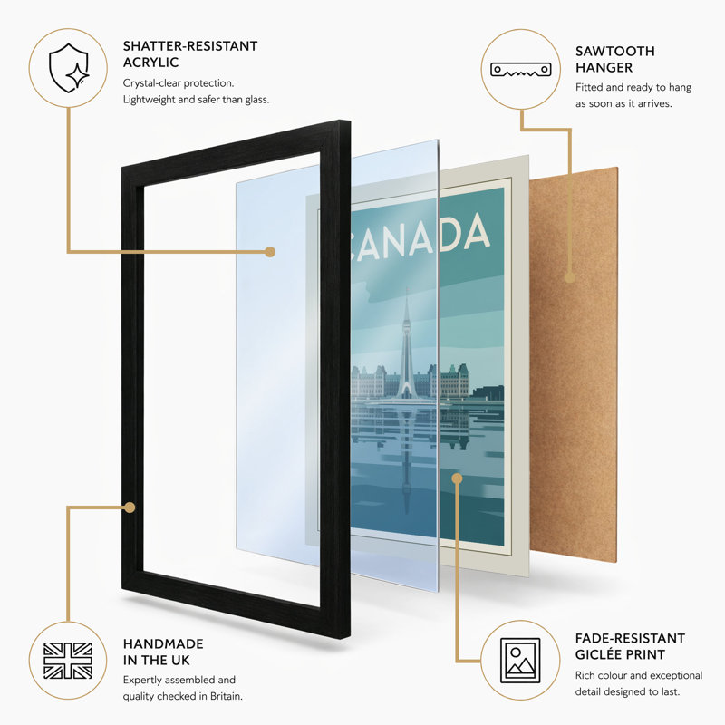 Postcard from Canada Retro - Framed Print, A4 - 29.7 x 21.0 cm, Oak