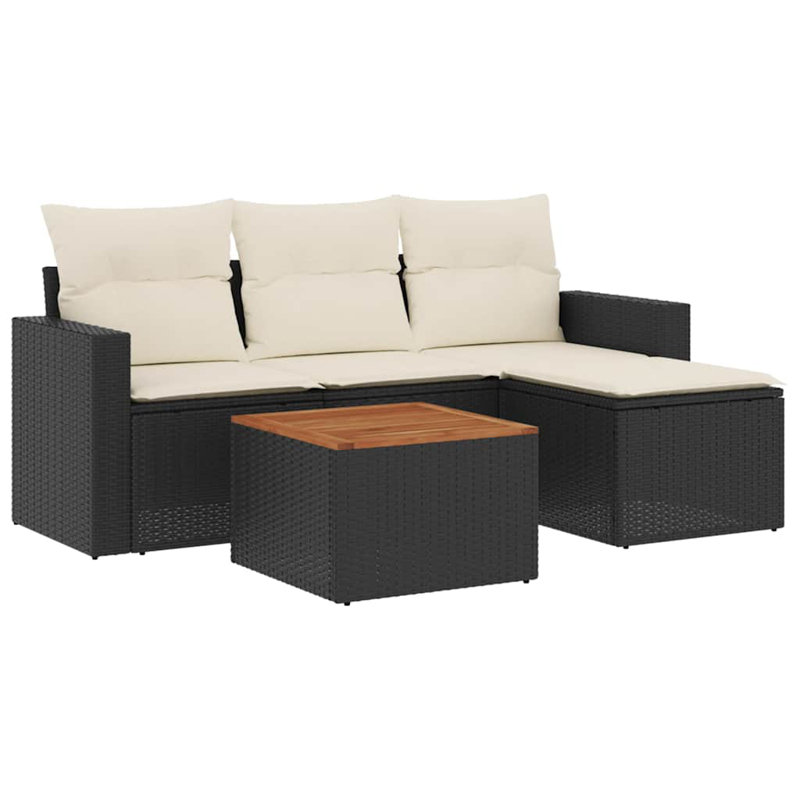 Ensemble de canapé de jardin Vidaxl noir, PE blanc crème et rotin moyen