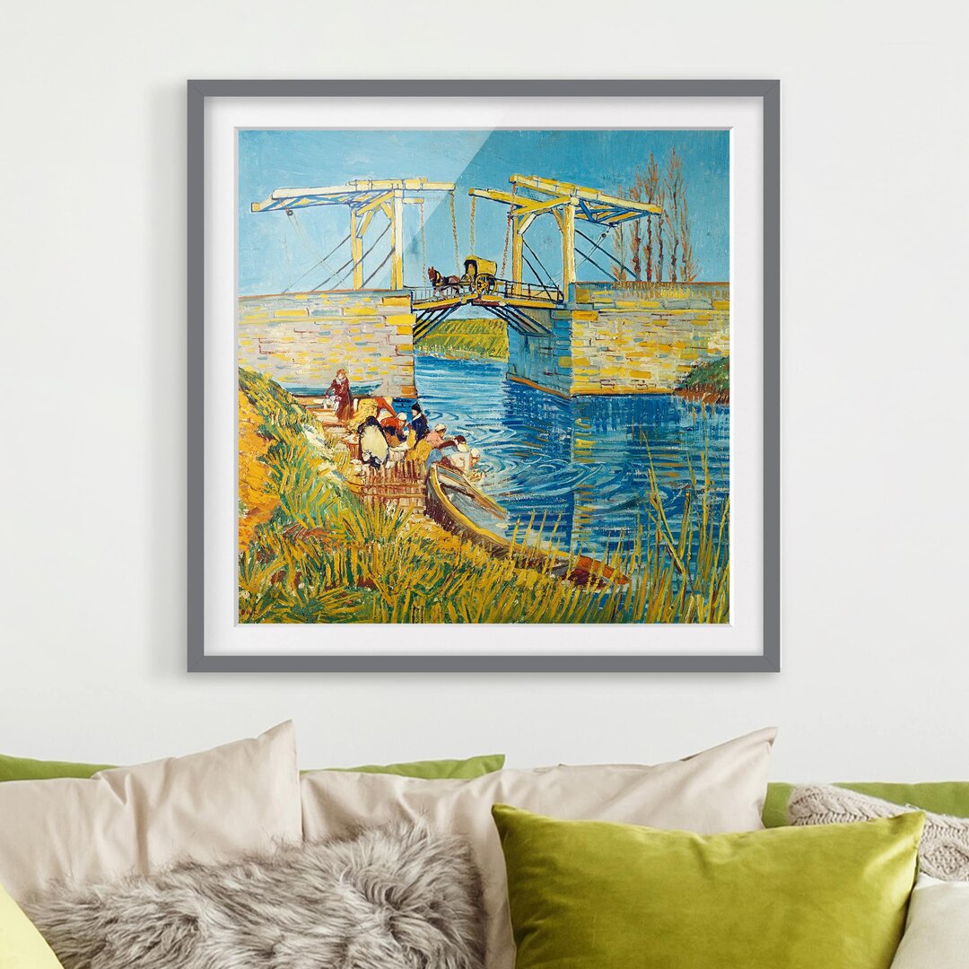 Gerahmtes Papierbild Zugbrücke in Arles von Vincent Van Gogh