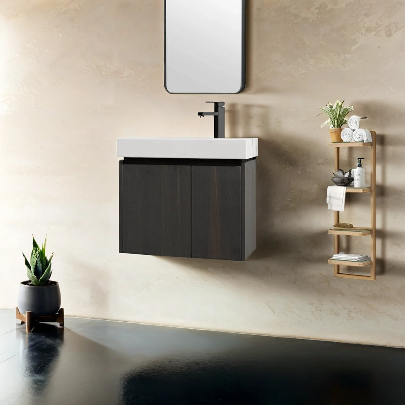 Meuble-lavabo avec plateau Yatin, Noir