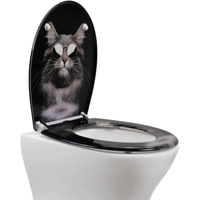 Duroplast Toilet Seat Soft Close -Quick Release Toilet Lid with Top Fixing,catpattern