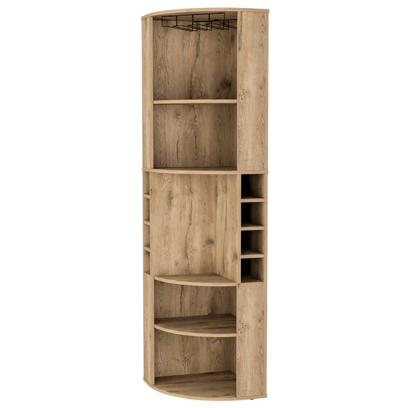 5-Shelf Corner Bar Storage Cabinet - Optimize Capacity Wood Material, 13 Shelves Included Ideal For Living Room Entertainment Brown Finish, Ample Space