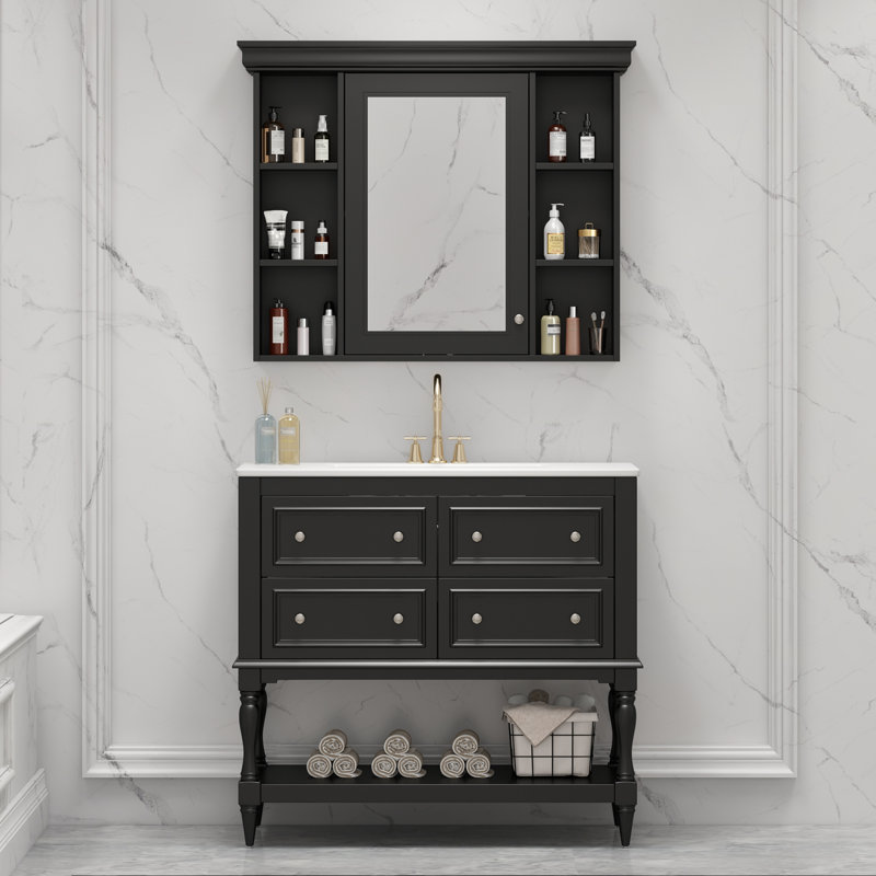Meuble-lavabo 36 po avec armoire à pharmacie, Noir