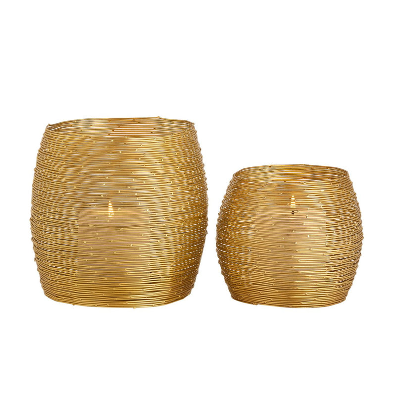 2 Piece Metal Tealight Holder Set, Gold