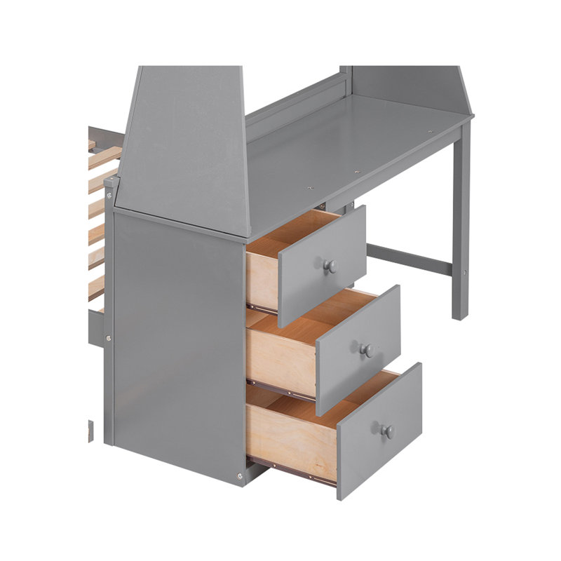 Fjolla Twin over Full 3 Drawer Standard Bunk Bed with Built-in-Desk by Harriet Bee, Gray
