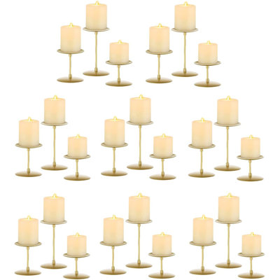 Set Of 24 Gold Pillar Candle Holders