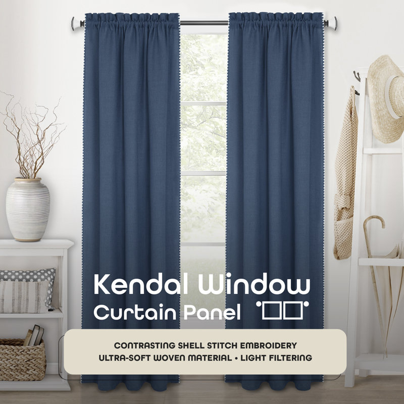 Semi Sheer Curtain Single Panel, 52" W x 84" L, Blue/White