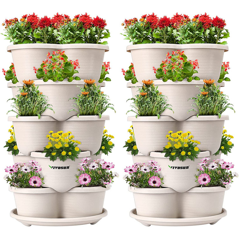 Jardinière empilable à 5 niveaux, Ivoire, 30