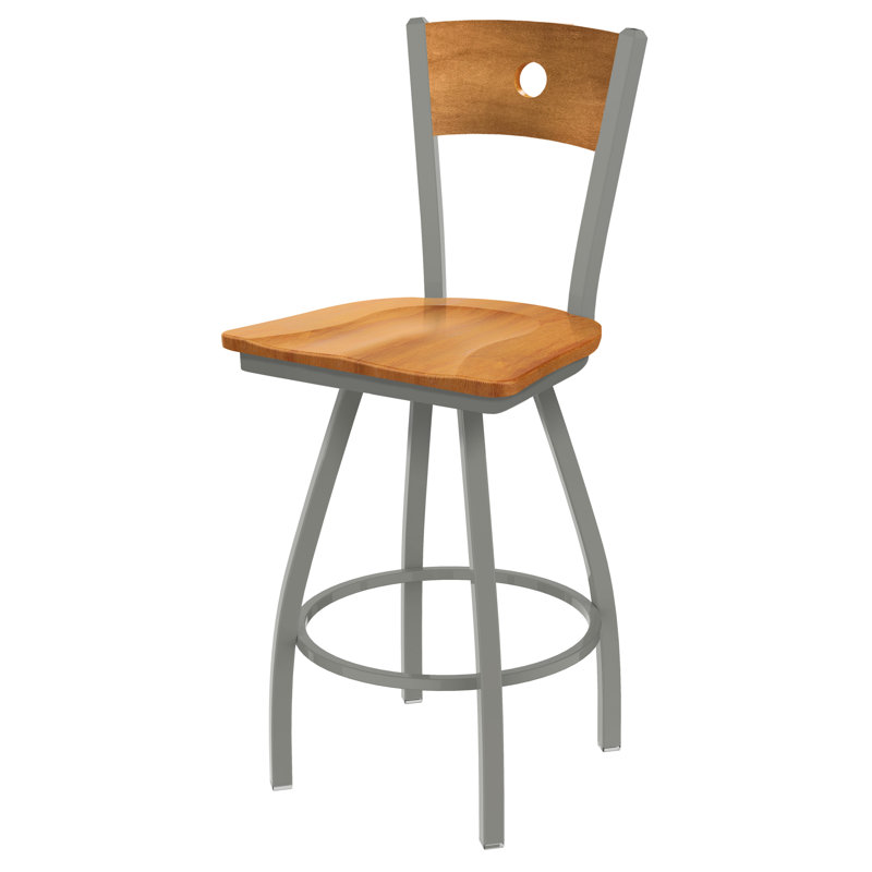 Lareau Swivel Counter Stool, Anodized Nickel, Medium Maple, Bar Stool (36” Seat Height)