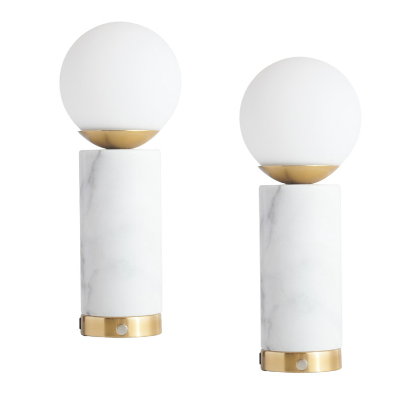 White Marble and Gold Touch Table Lamp with USB Port