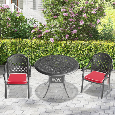 Ensemble de 3 meubles de patio en aluminium coulé avec coussins rouges