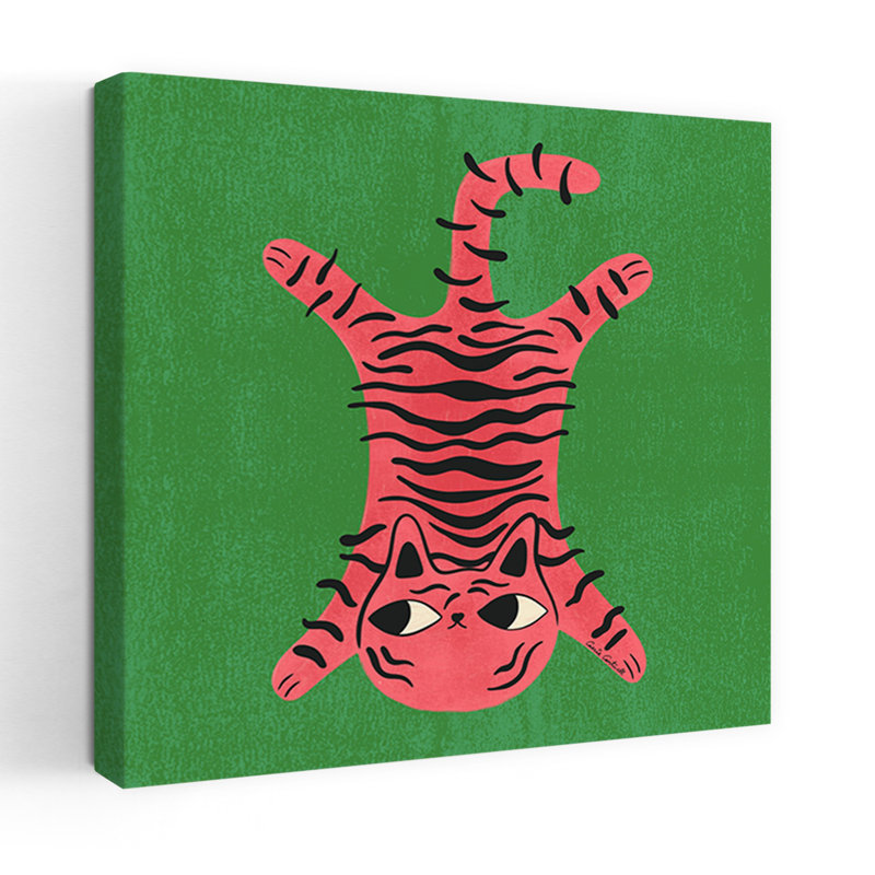 Art contemporain rétro, tigre et chat, H 18 po x l 18 po