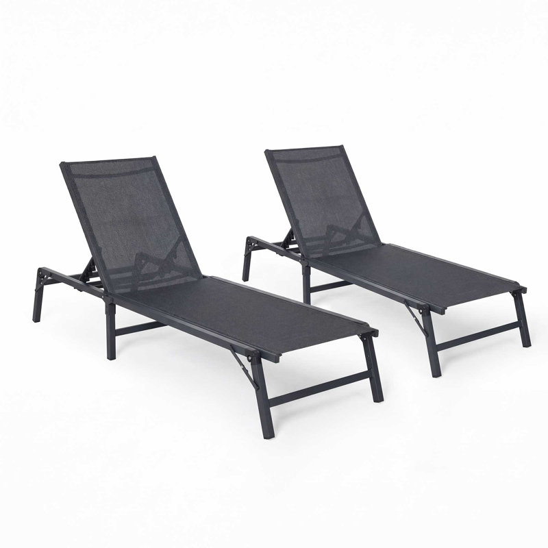 Outdoor Chaise Lounge Chair Set of 2,with 5-Position Adjustable Backrest, Black