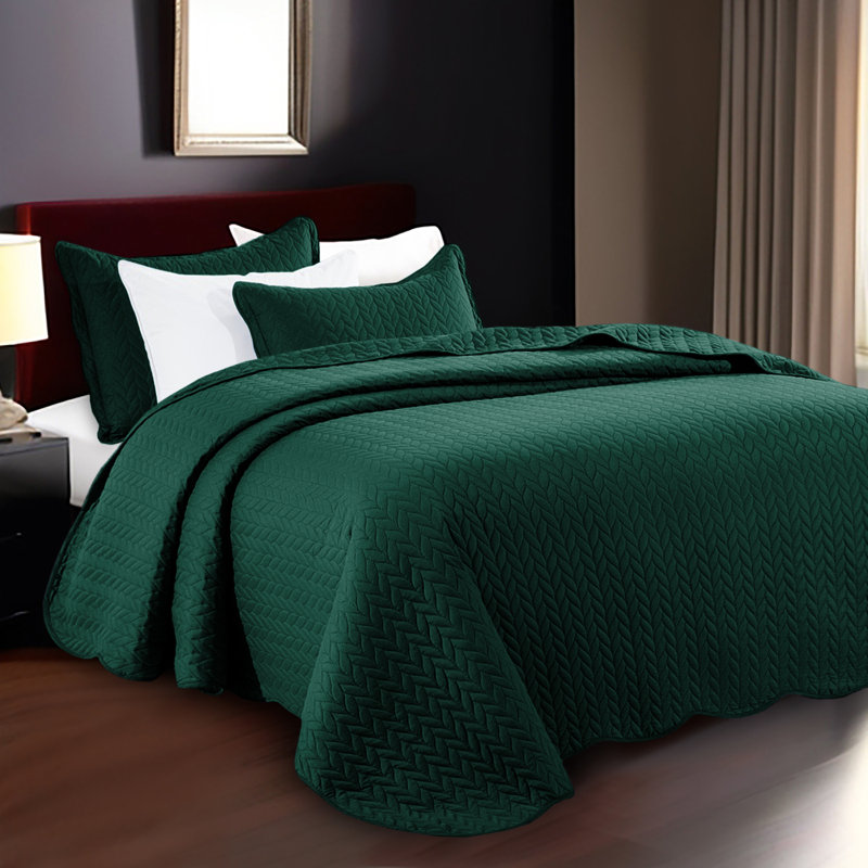 Ensemble de couvre-lit en microfibre embossée 3 pièces avec taies d'oreiller assorties, Émeraude