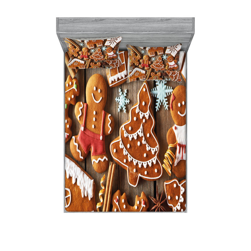 Drap-housse et coussin décoratif Ambesonne Gingerbread Man Terre d'ombre brun blanc