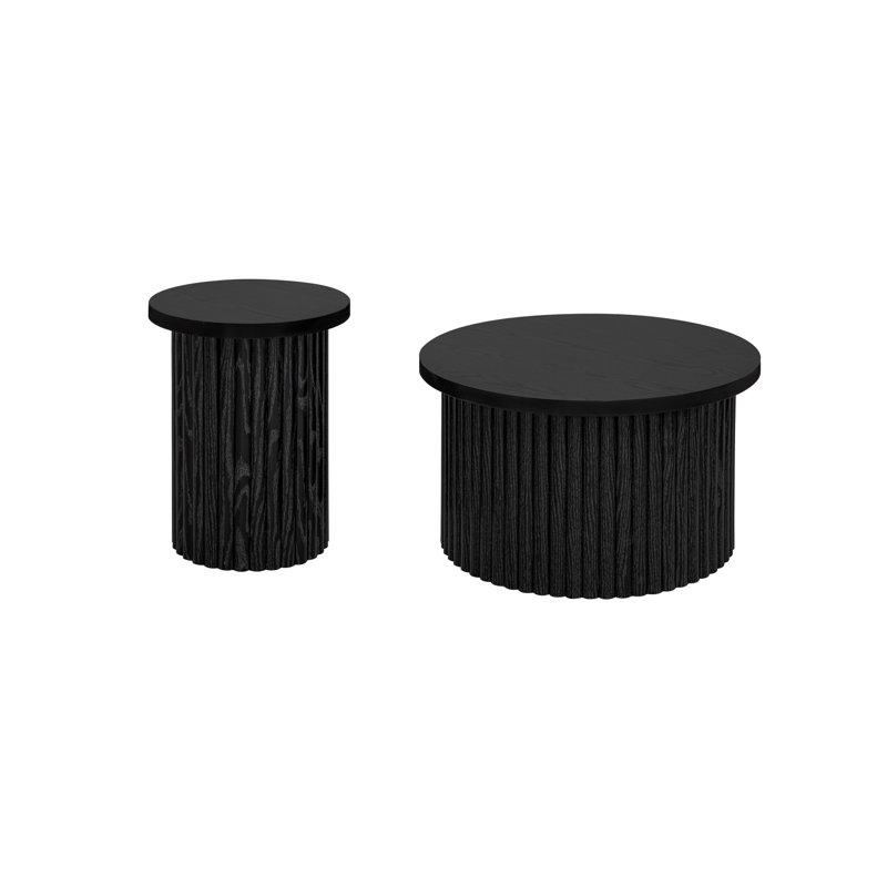 Black Round Coffee Table Of 2 - &iron End Tables For Modern Living Room Atmosphere Ambiance