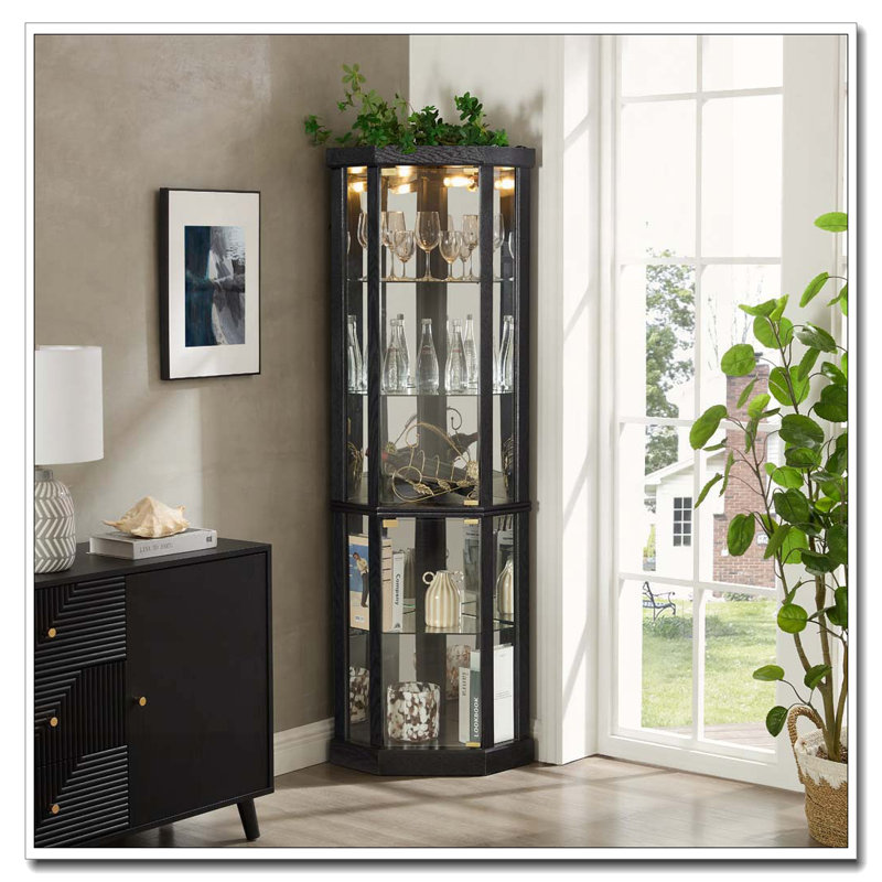 Lighted Corner Curio Cabinet, 70" H x 17" W x 17" D