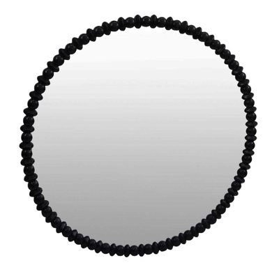 Perz Wall Mirror, 36 Inch Round With Black Beaded Wood Frame