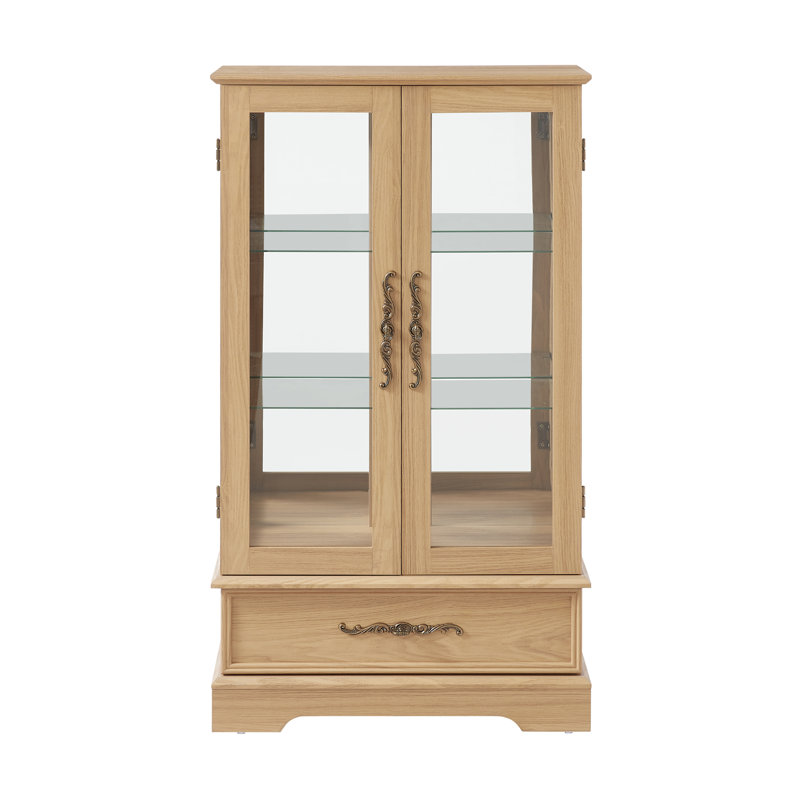 Lighted Glass Curio Display Cabinet With Adjustable Shelves - 2 Doors