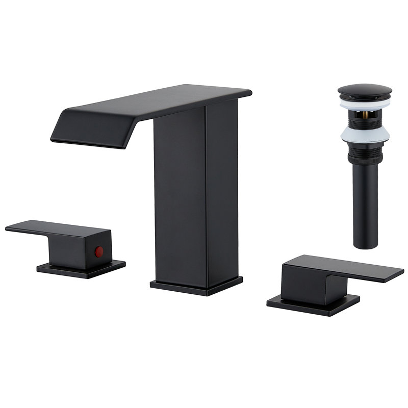 Bathroom Faucet 8 Inch 3 Hole 2 Handle Widespread Bathroom Sink Faucet Waterfall With Pop Up Drain, Matte Black