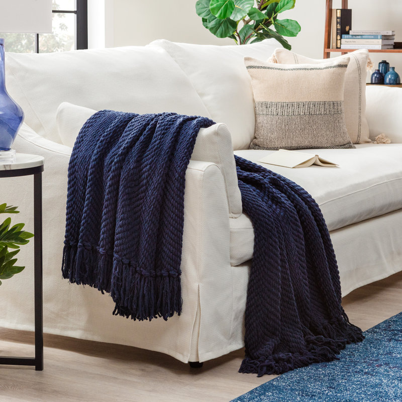 Textured Knitted Throw, Dress Blue, 65" W x 50 L