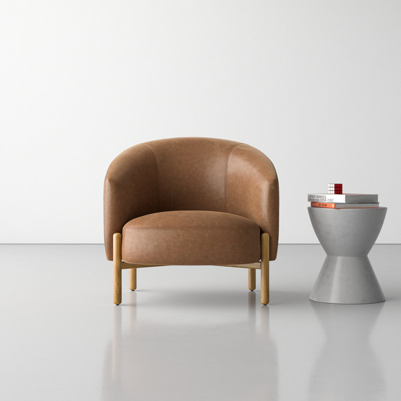 Beton Upholstered Barrel Chair, Palermo Cognac Genuine Leather